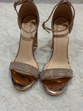 Delicious Rose Gold Crystal-Strap Stiletto Sandals